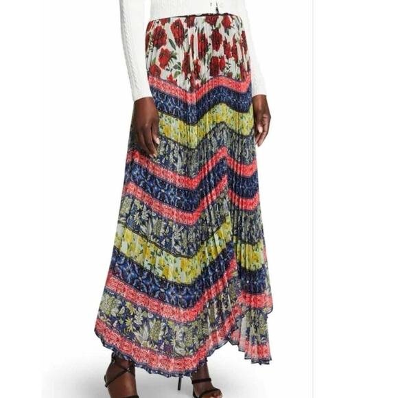 Alice + Olivia Katz Pleated Maxi Skirt Multicolor French Quarters Print 14 NWT - Picture 1 of 9